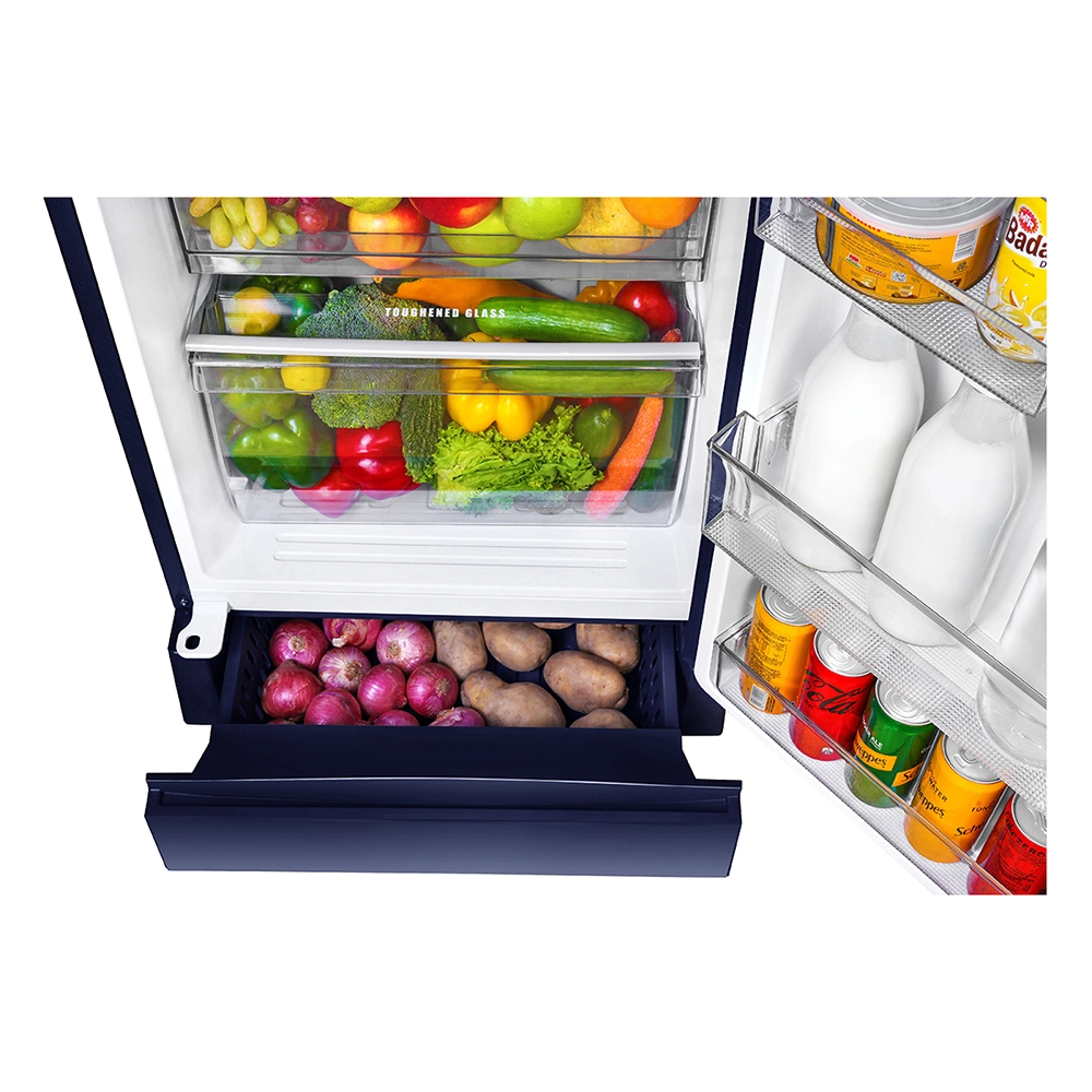 Haier 215L 3 Star Direct Cool Single Door Refrigerator with Toughened Glass Shelf comes in Glossy Marine Dahelia Finish HRD-2353CMD-P